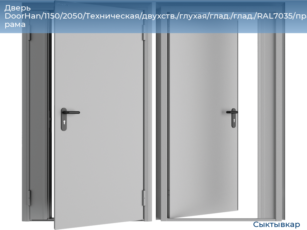 Дверь DoorHan/1150/2050/Техническая/двухств./глухая/глад./глад./RAL7035/прав./угл. рама, syktyvkar.doorhan.ru