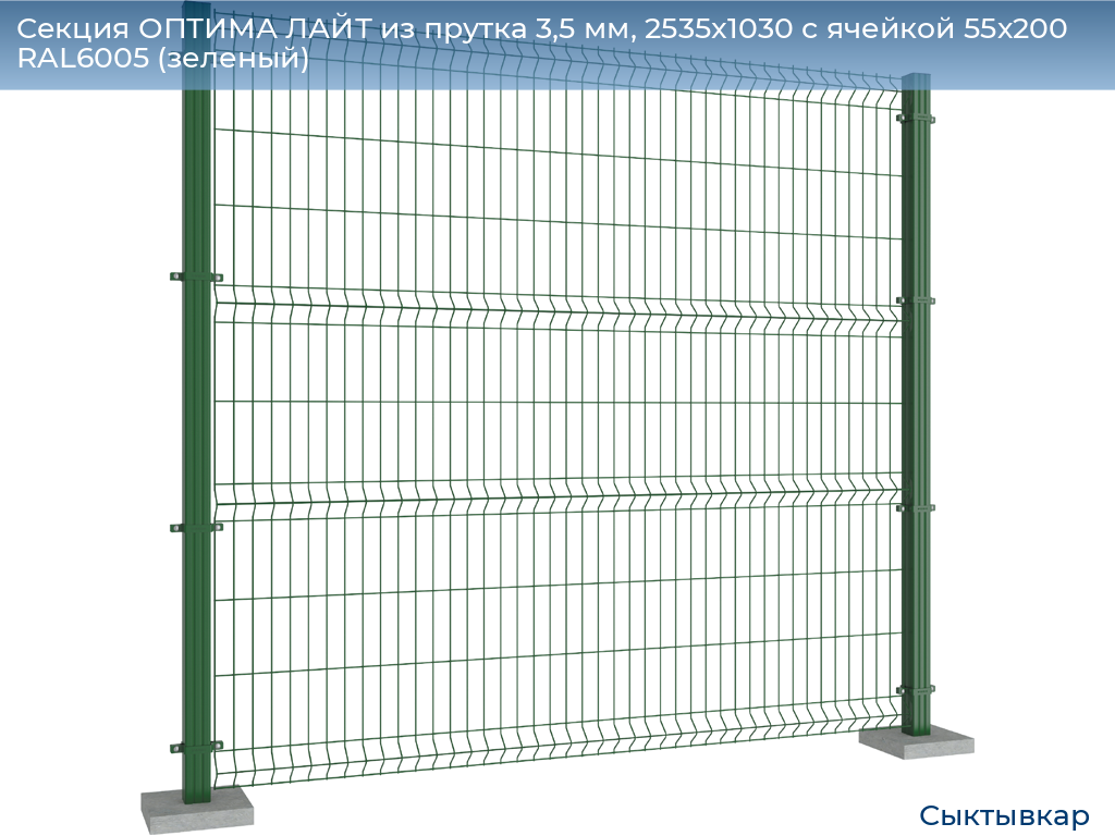 Секция ОПТИМА ЛАЙТ из прутка 3,5 мм, 2535x1030 с ячейкой 55х200 RAL6005 (зеленый), syktyvkar.doorhan.ru