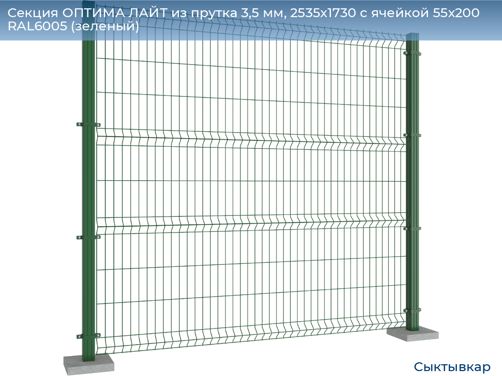 Секция ОПТИМА ЛАЙТ из прутка 3,5 мм, 2535x1730 с ячейкой 55х200 RAL6005 (зеленый), syktyvkar.doorhan.ru