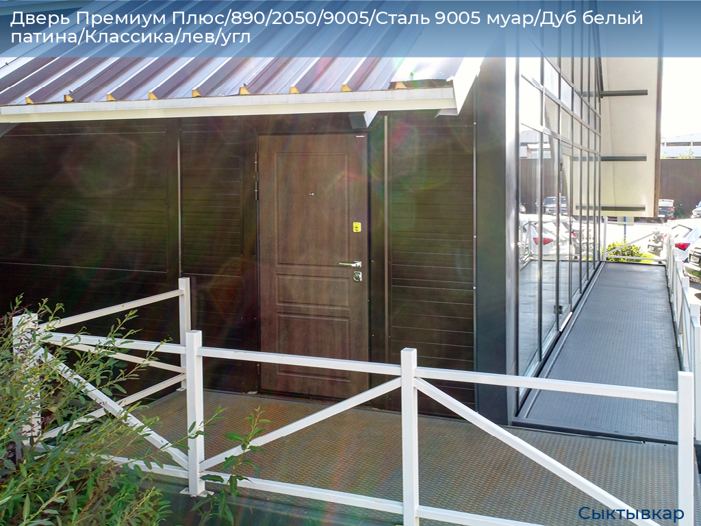 Дверь Премиум Плюс/890/2050/9005/Сталь 9005 муар/Дуб белый патина/Классика/лев/угл, syktyvkar.doorhan.ru